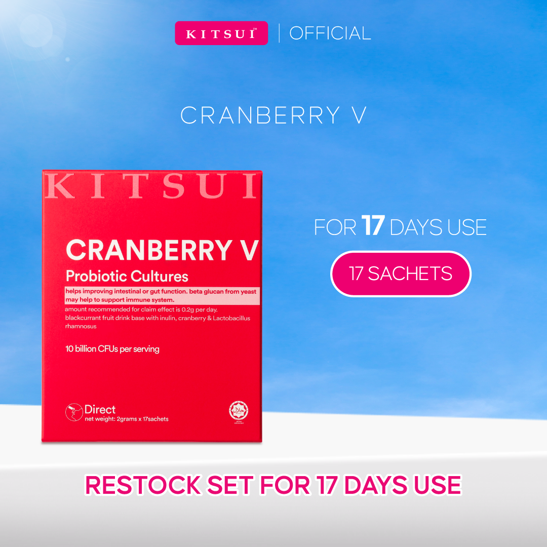 KITSUI Cranberry V Probiotic 17's x 2g | Cranberry Supplement for Women, Intimate Care, Probiotic & Prebiotic, Antioxidant & Daily Wellnes