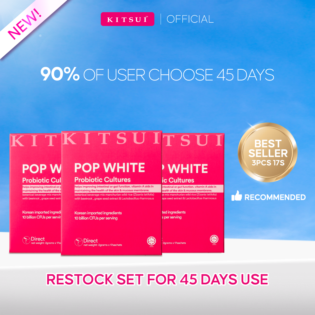 KITSUI Pop White Probiotic 17's x 2g | Berry Probiotic Supplement for Skin Glow, Bright & Radiant Skin, Skin Hydration & Antioxidant Support