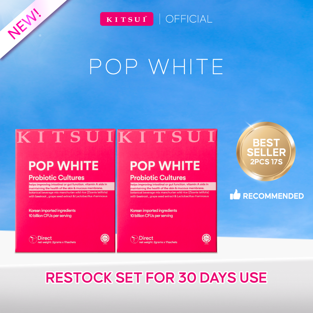 KITSUI Pop White Probiotic 17's x 2g | Berry Probiotic Supplement for Skin Glow, Bright & Radiant Skin, Skin Hydration & Antioxidant Support