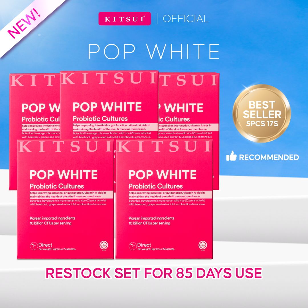 KITSUI Pop White Probiotic 17's x 2g | Berry Probiotic Supplement for Skin Glow, Bright & Radiant Skin, Skin Hydration & Antioxidant Support
